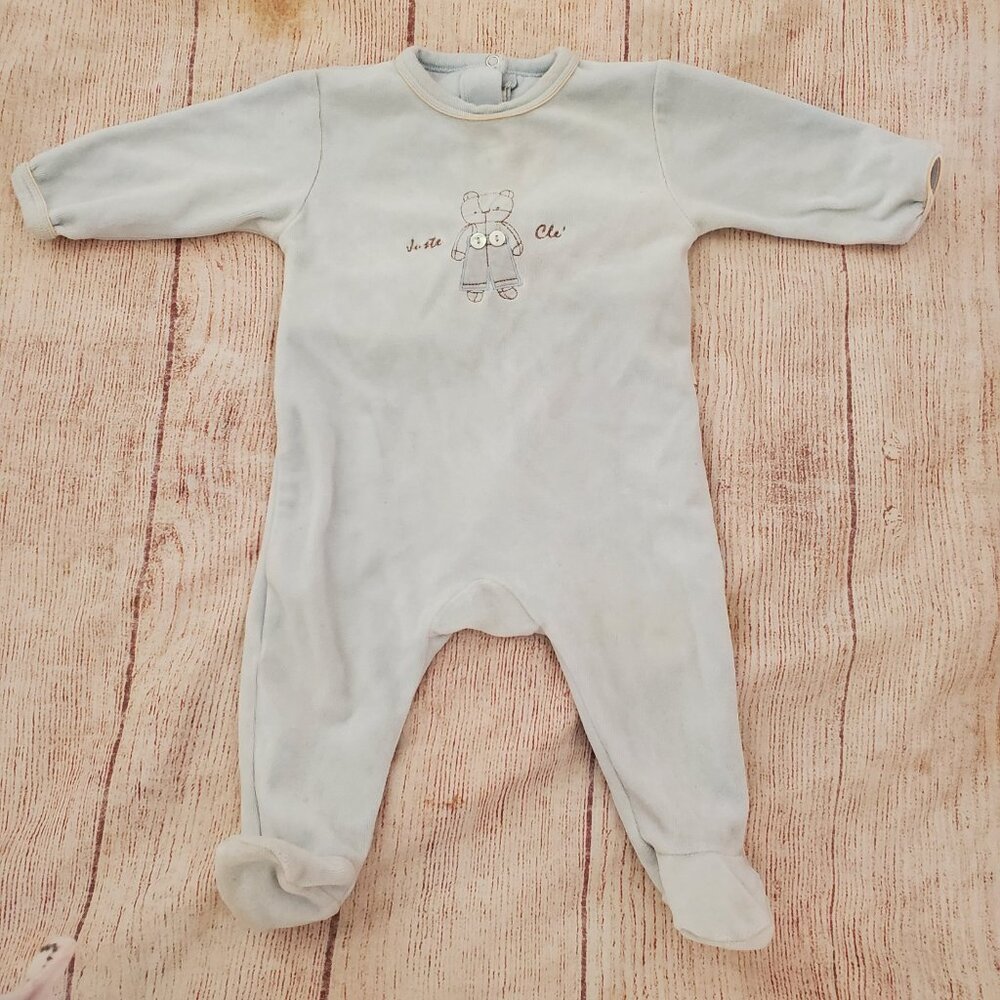 Juste Cle blue velour footed sleeper sz 68 (6 months)